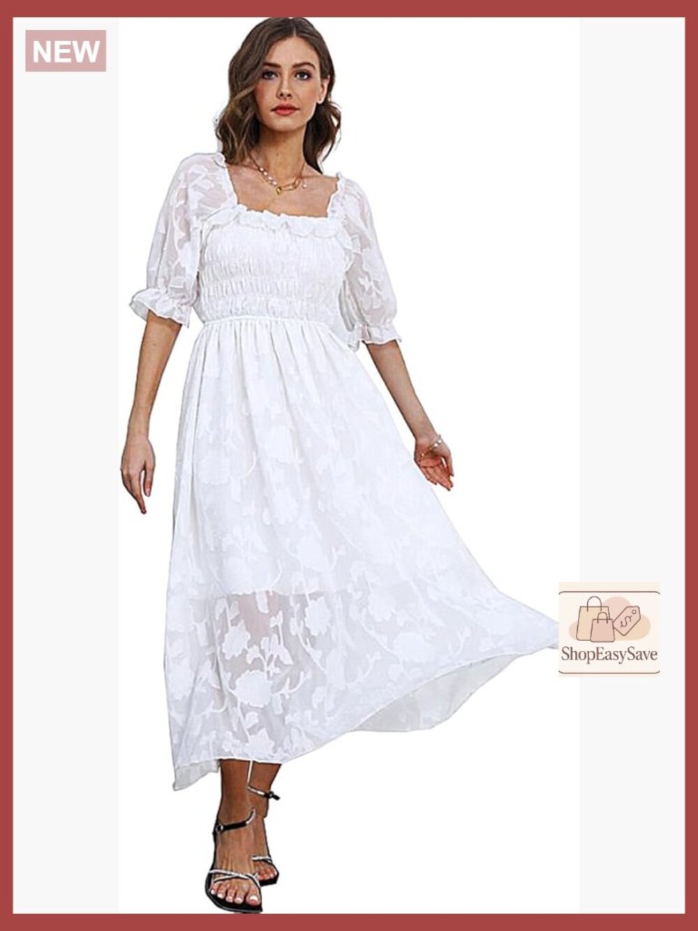 Floral Maxi Dress Square Neck Chiffon Boho A-Line Puff Sleeve Summer